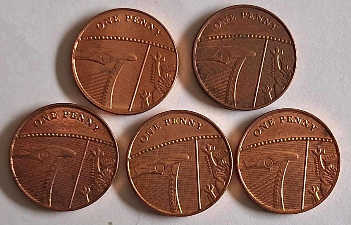 GB 2013 2014 2015x2 2016 One Penny (5 coins) Copper plated steel