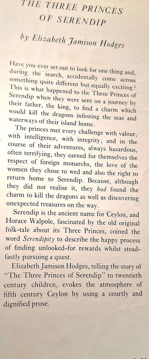 The Three Princes of Serendip by Elizabeth Jamison Hodges Hardcover 1965