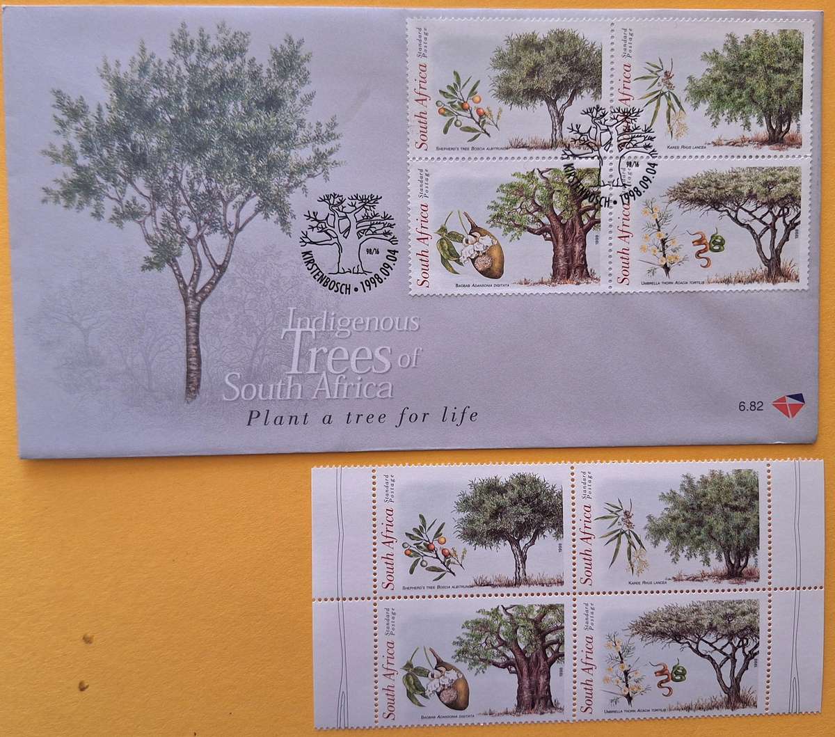 South Africa 1998 Trees Block of 4 Mint stamps and FDC 6.82