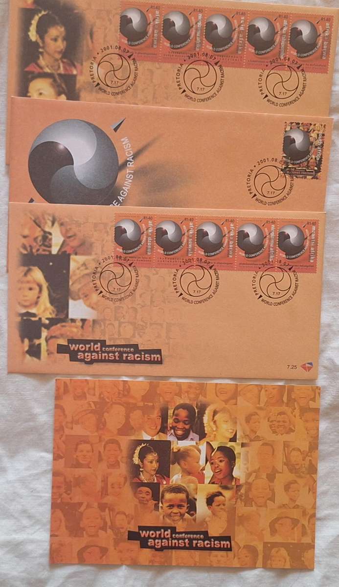 South Africa 2001 World Conference Against Racism Set of 3 FDC 7.23/24/25 and a Post Card