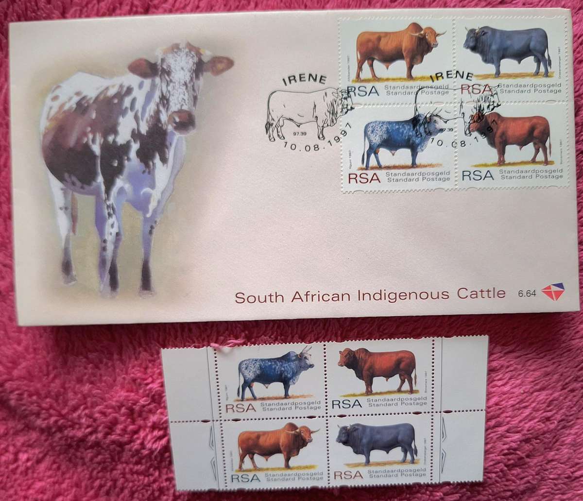 South Africa 1997 Indigenous Cattle FDC 6.64 and Block of 4 Mint stamps
