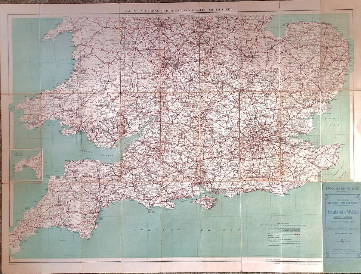 Bacon's Motor Road Map England & Wales Two Maps in One (Reversible)