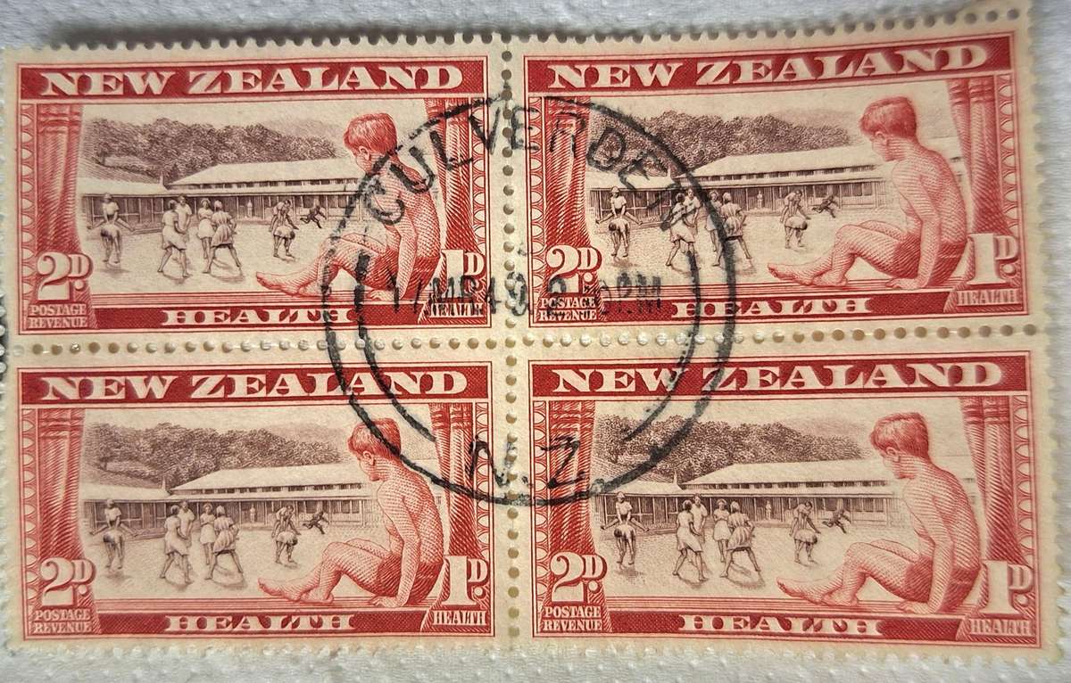 New Zealand 1948 Health Issue Block of 4 Used 4d stamps