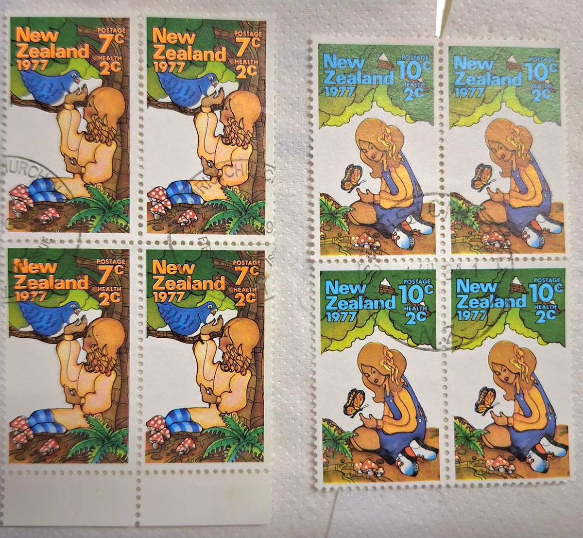 New Zealand 1977 Health Issue 2 Blocks of 4 each Used stamps
