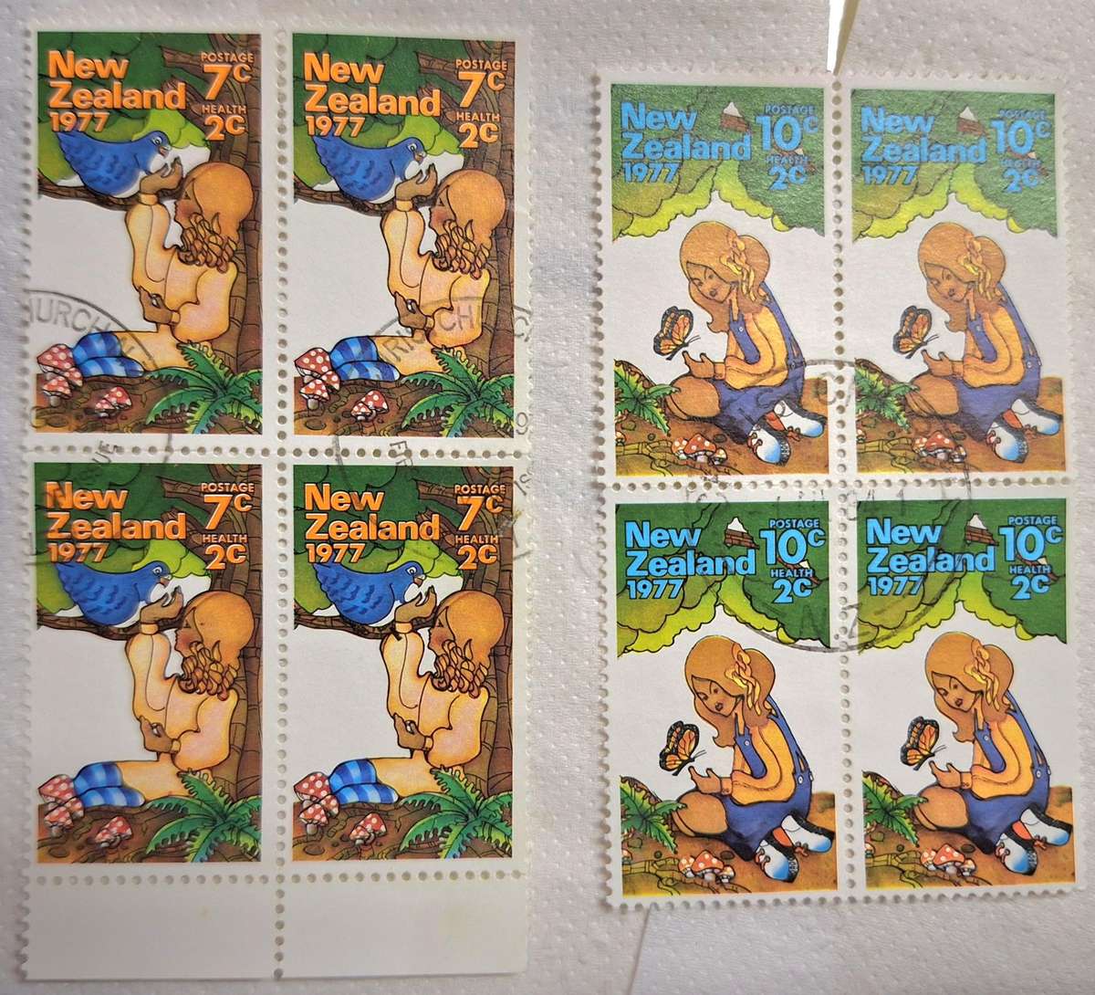 New Zealand 1977 Health Issue 2 Blocks of 4 each Used stamps