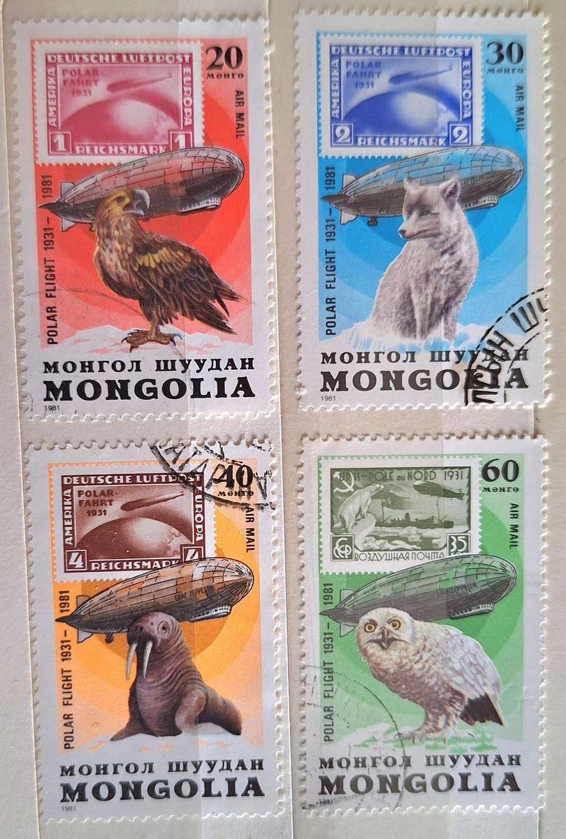 Mongolia 1981 50th Anniv of Graf Zeppelin 4 Used stamps Theme: Stamps on Stamps