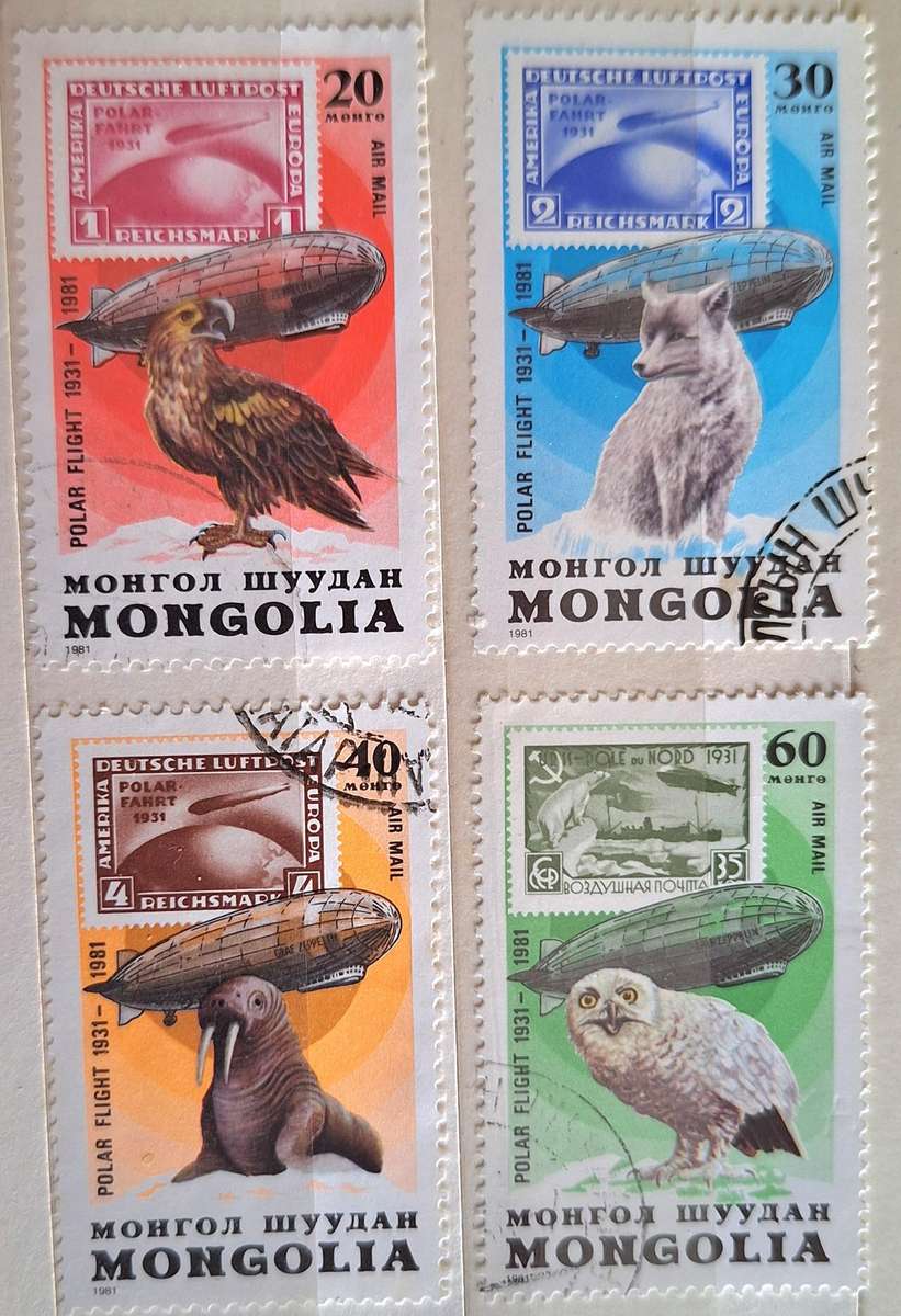 Mongolia 1981 50th Anniv of Graf Zeppelin 4 Used stamps Theme: Stamps on Stamps