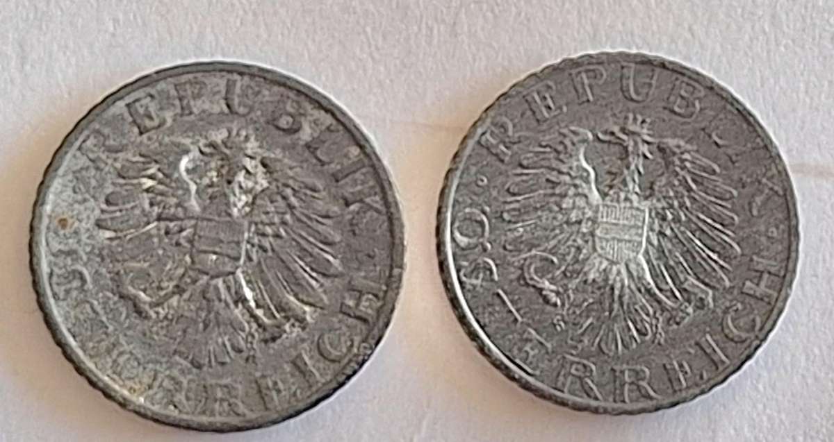 Austria 1948 and 1968 5 Groschen Zinc