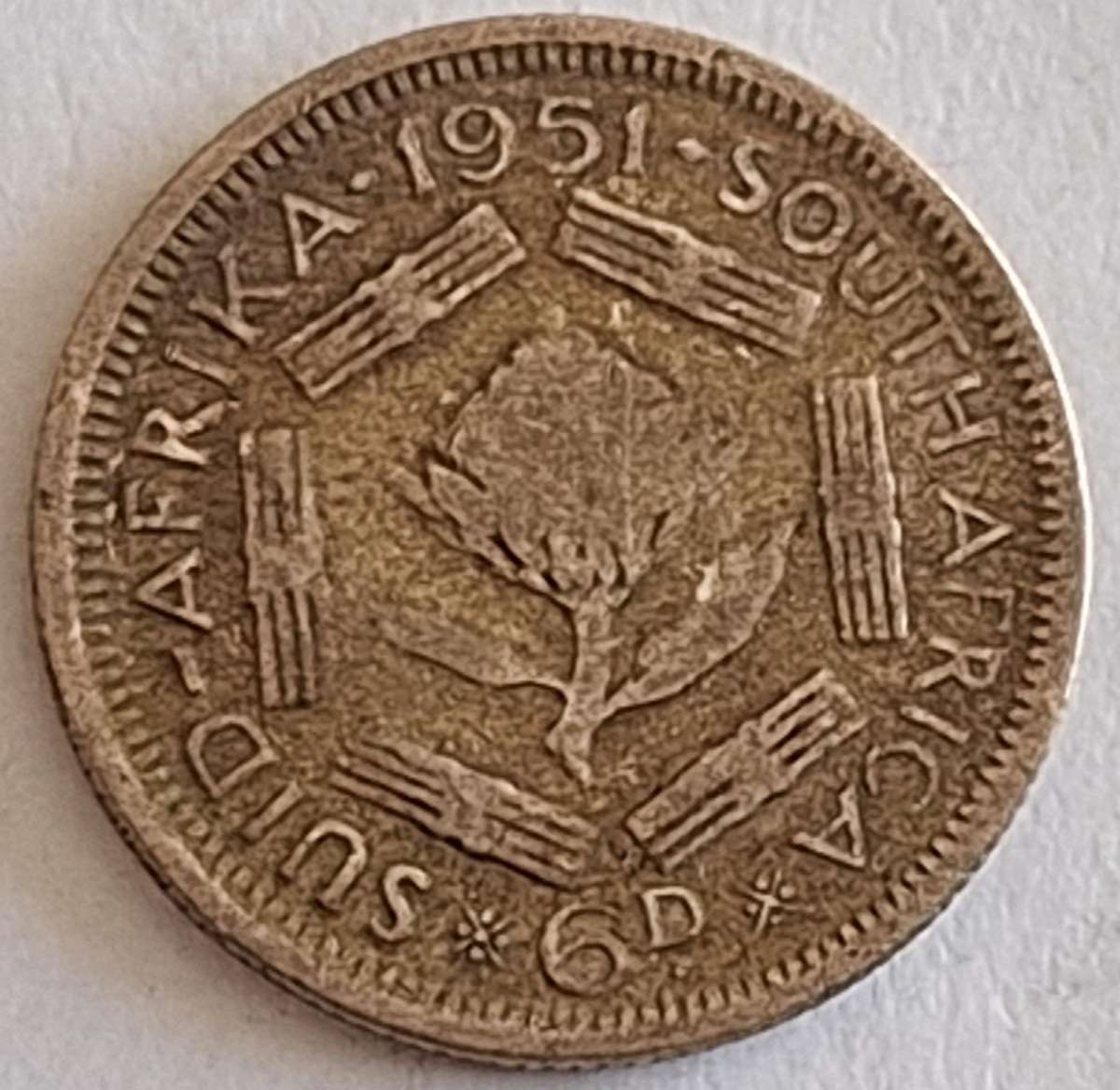 South Africa 1951 George VI 6d Silver (.500)