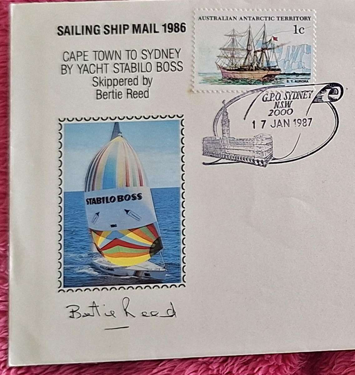 Sailing shop mail 1986 Carried from Cape Town to Sydney by Yacht Stabilo Boss