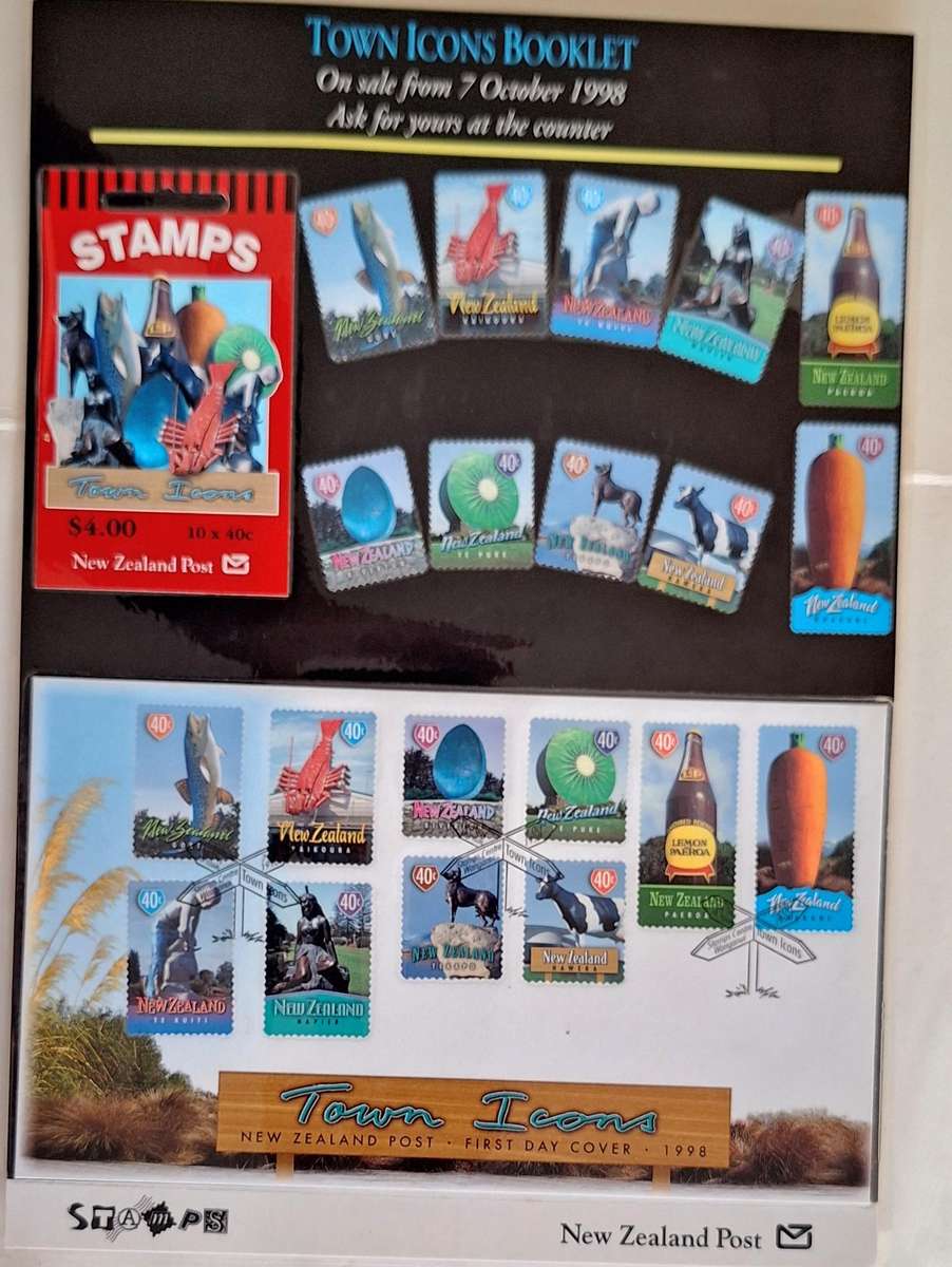 New Zealand 1998 Laminated Town Icons Booklet and FDC New Zealand Post New Issue Promotion