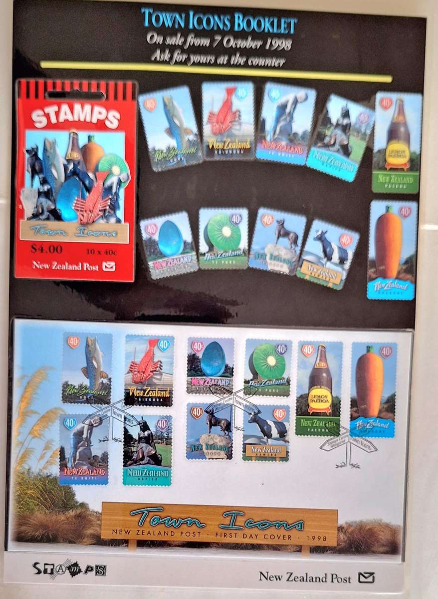 New Zealand 1998 Laminated Town Icons Booklet and FDC New Zealand Post New Issue Promotion