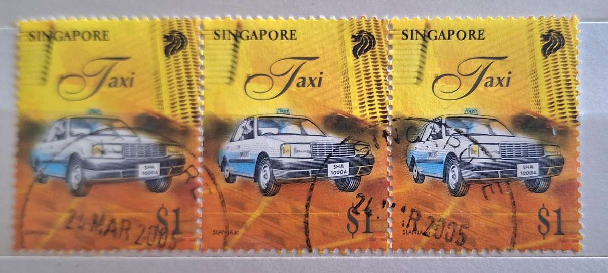 Singapore 1997 Transportation Taxi $1 Strip of 3 Used stamps