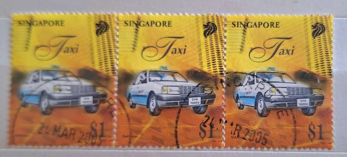 Singapore 1997 Transportation Taxi $1 Strip of 3 Used stamps
