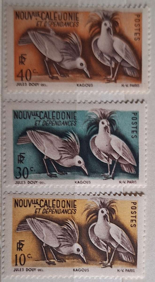 New Caledonia 1948 Kagus birds 3 Mint stamps