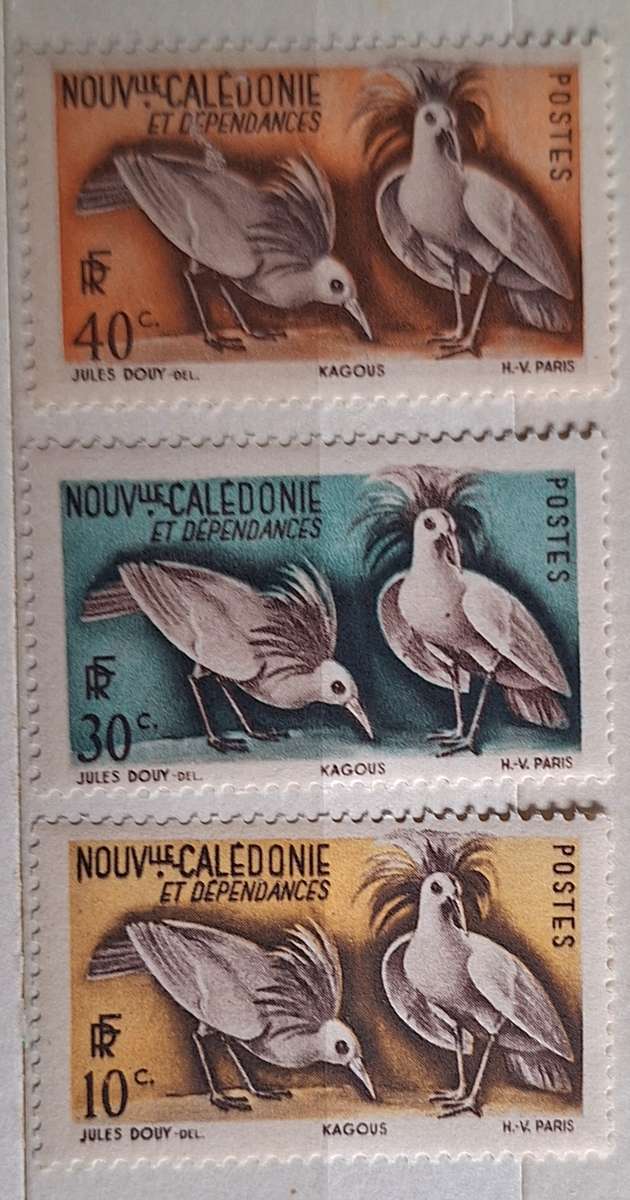 New Caledonia 1948 Kagus birds 3 Mint stamps