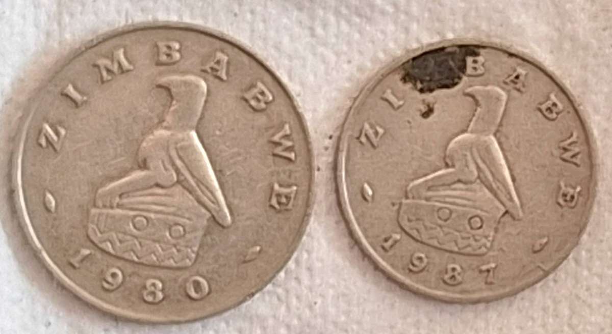 Zimbabwe 1980 50 cents and 1987 20 cents both Copper-nickel