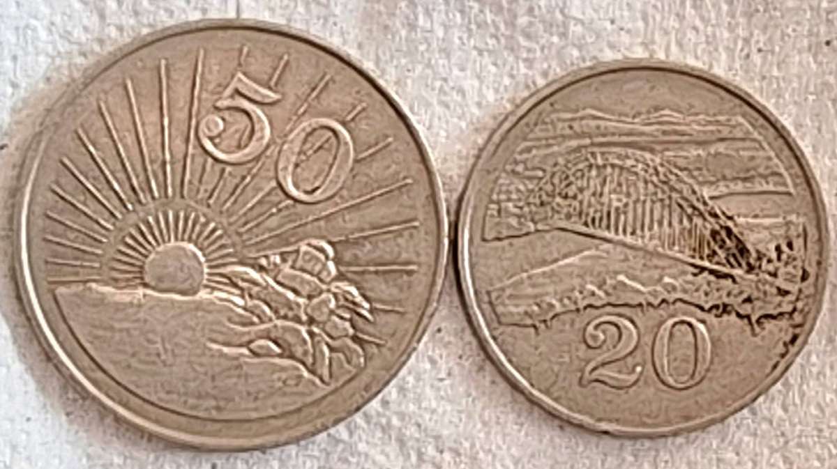 Zimbabwe 1980 50 cents and 1987 20 cents both Copper-nickel