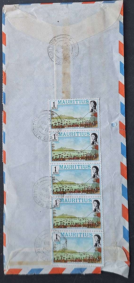 Mauritius 1979 Airmail Envelope to Durban, South Africa  with 14 1 Rupee stamps