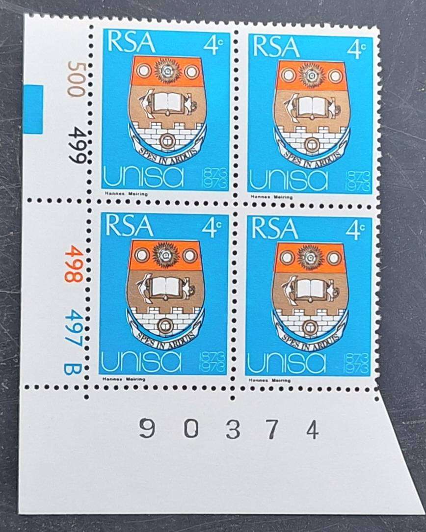 South Africa 1973 UNISA Centenary 1 Mint Numbered Control Block of 4c stamps