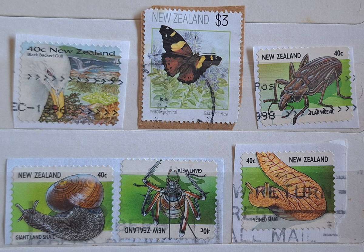 New Zealand Mixed Lot of 6 Used Self Adhesive stamps, on paper