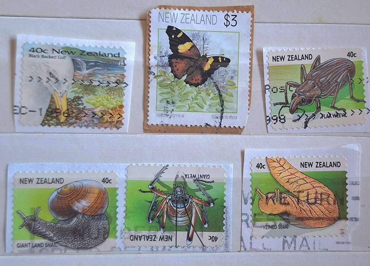 New Zealand Mixed Lot of 6 Used Self Adhesive stamps, on paper