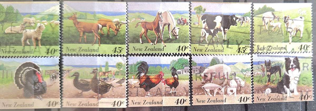 New Zealand 1995 Farm Animals 10 Used Booklet stamps Mixed 40c and 45c values