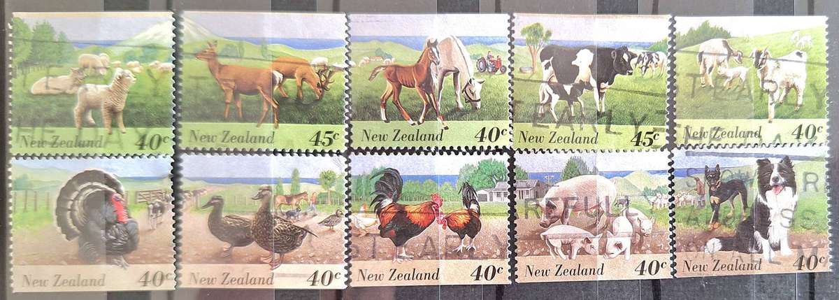 New Zealand 1995 Farm Animals 10 Used Booklet stamps Mixed 40c and 45c values