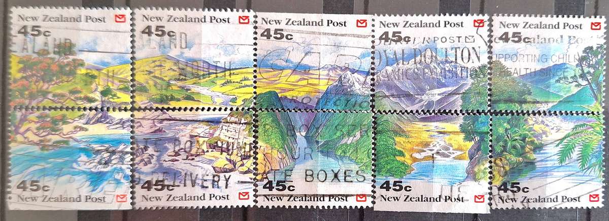 New Zealand 1992 Scenery Set of 10 Used Booklet stamps