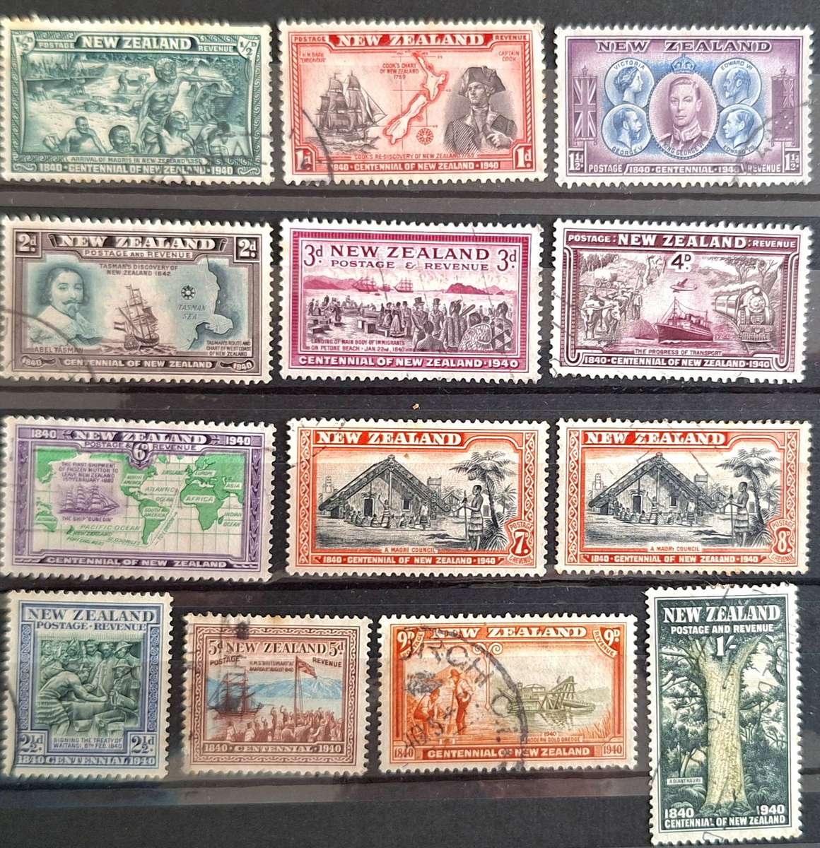 New Zealand 1940 Centennial Set of 13 Used Hinged stamps