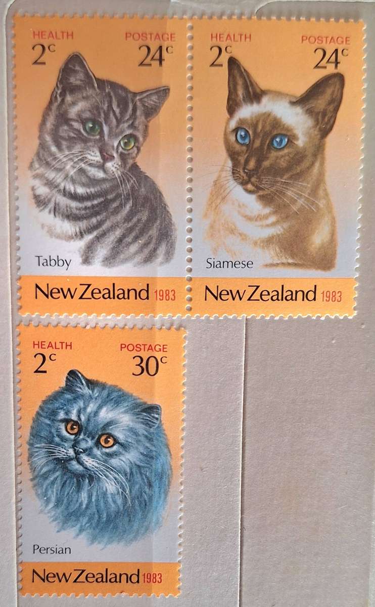 New Zealand 1983 Health Issue Cats Set of 3 Mint Joined Pair and Single stamp