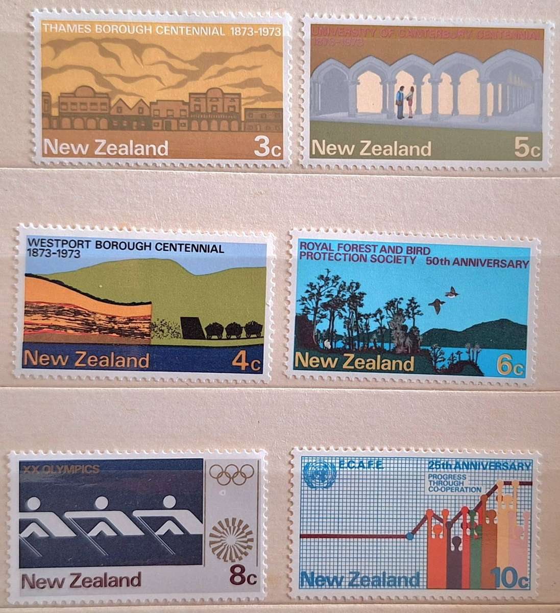 New Zealand 1973 Anniversaries Set of 6 Mint stamps