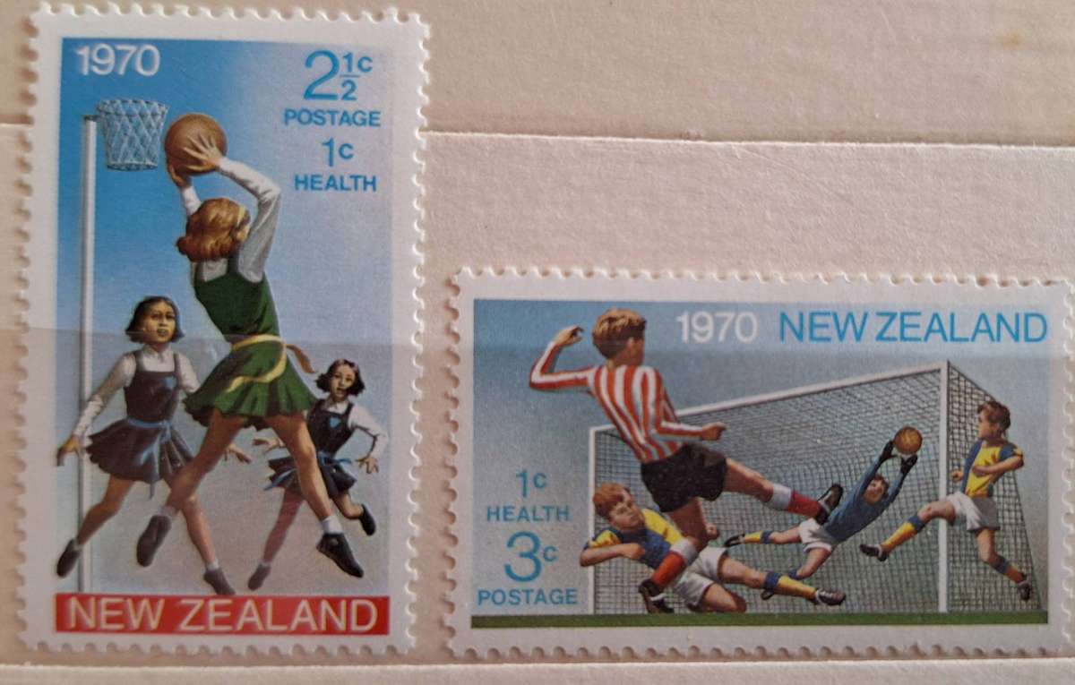 New Zealand 1970 Health Issue Basketball / Soccer Set of 2 Mint stamps