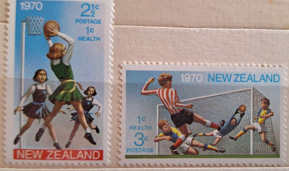 New Zealand 1970 Health Issue Basketball / Soccer Set of 2 Mint stamps