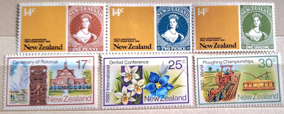 New Zealand 1980 Anniversaries Joined strip of 3 and 3 Single Mint stamps
