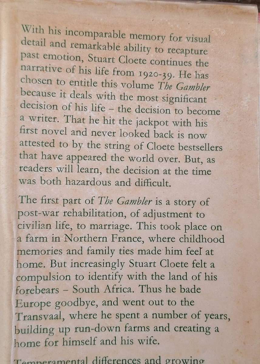 The Gambler Stuart Cloete An Autobiography 1920-1939 Hardcover 1973