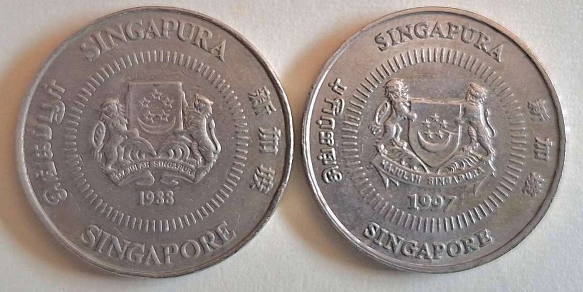 Singapore 2 x 50 cents coins Various dates Copper-nickel