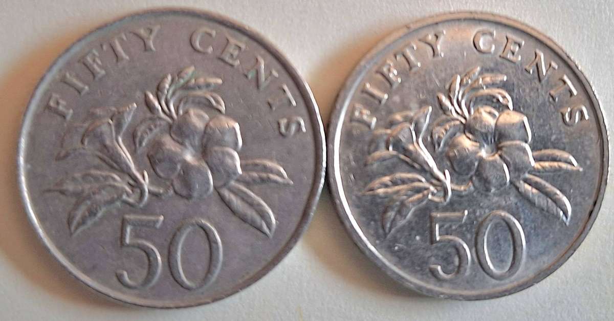 Singapore 2 x 50 cents coins Various dates Copper-nickel