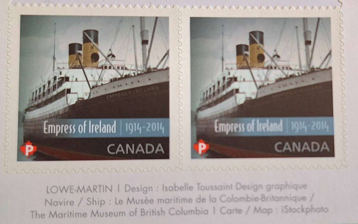 Canada 2014 Empress of Ireland Booklet Stamps 2 Unused on Booklet Page