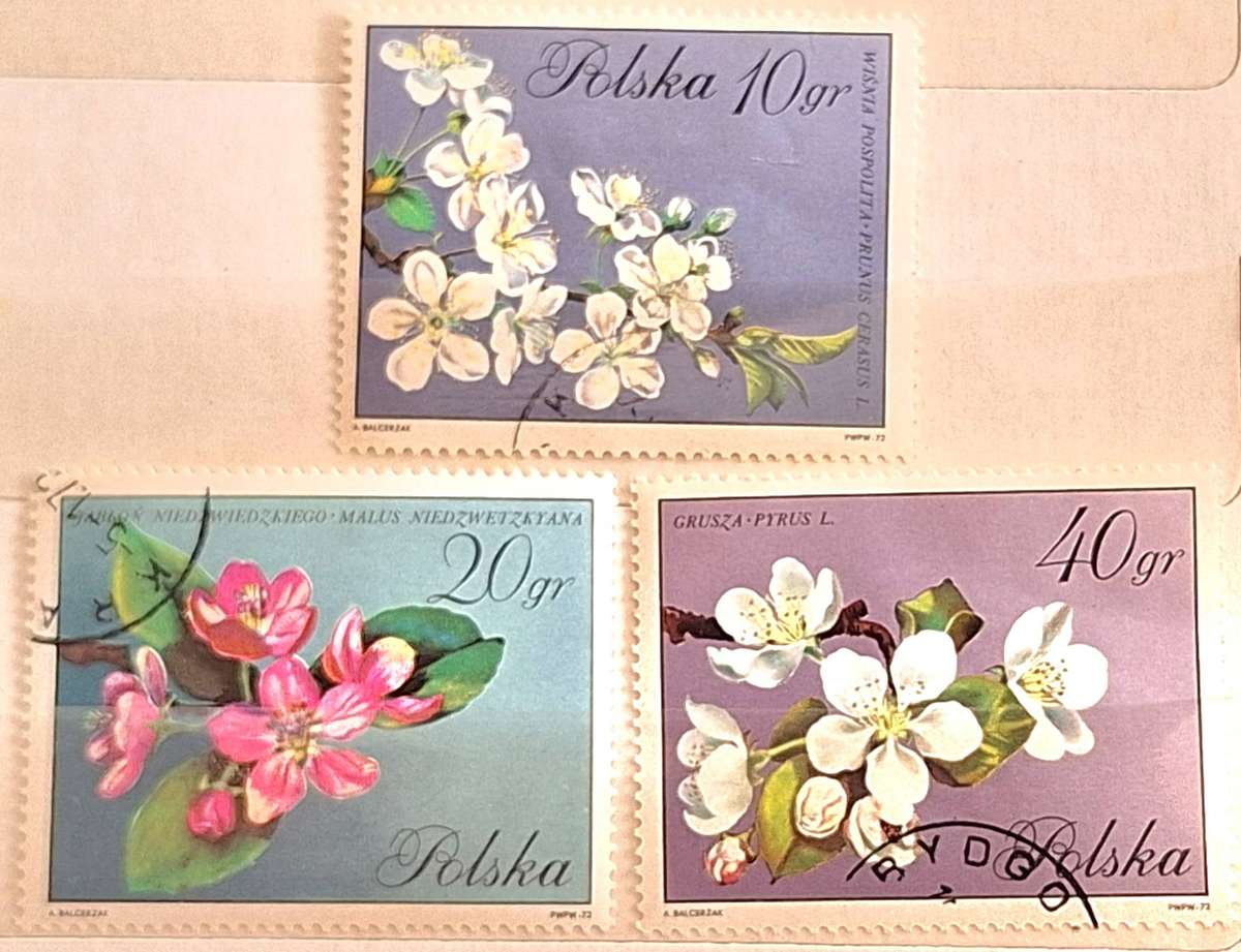 Poland 1972 Tree Flowers  3 Cancelled Hinged stamps