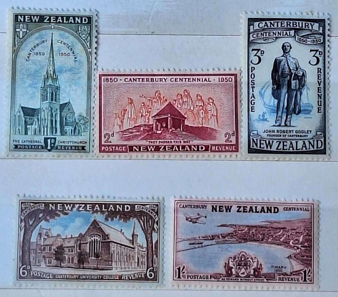 New Zealand 1950 Canterbury Centennial Set of 5 Mint stamps