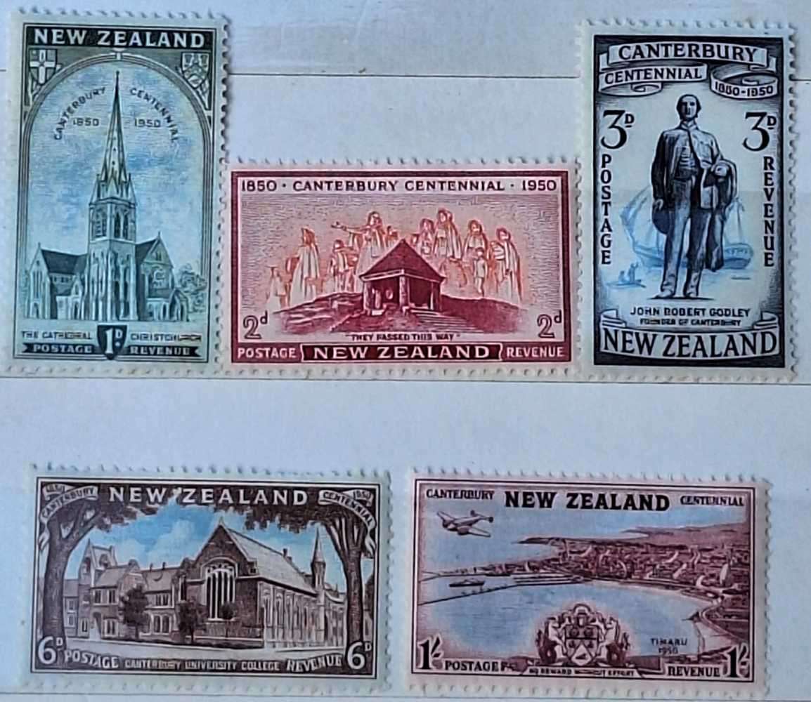 New Zealand 1950 Canterbury Centennial Set of 5 Mint stamps
