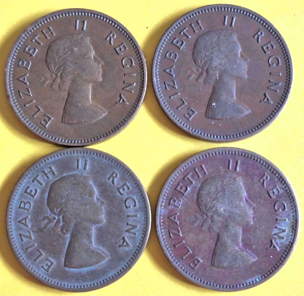 Union of South Africa 1953 and 1959 Elizabeth II 4x Half Penny Bronze