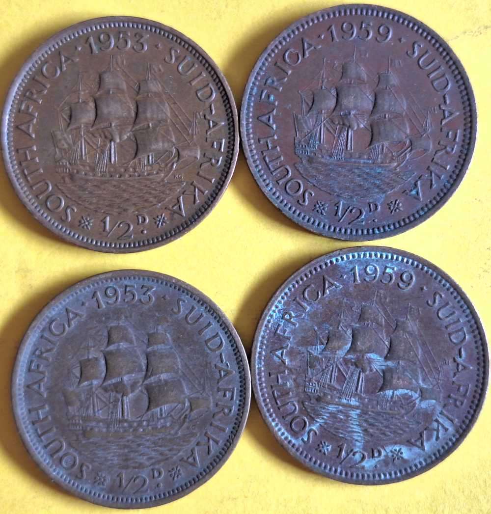Union of South Africa 1953 and 1959 Elizabeth II 4x Half Penny Bronze