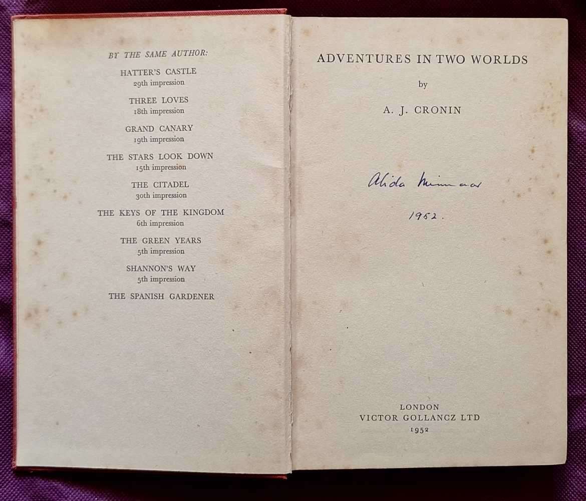 Adventures in Two Worlds by A J Cronin Hardcover 1952