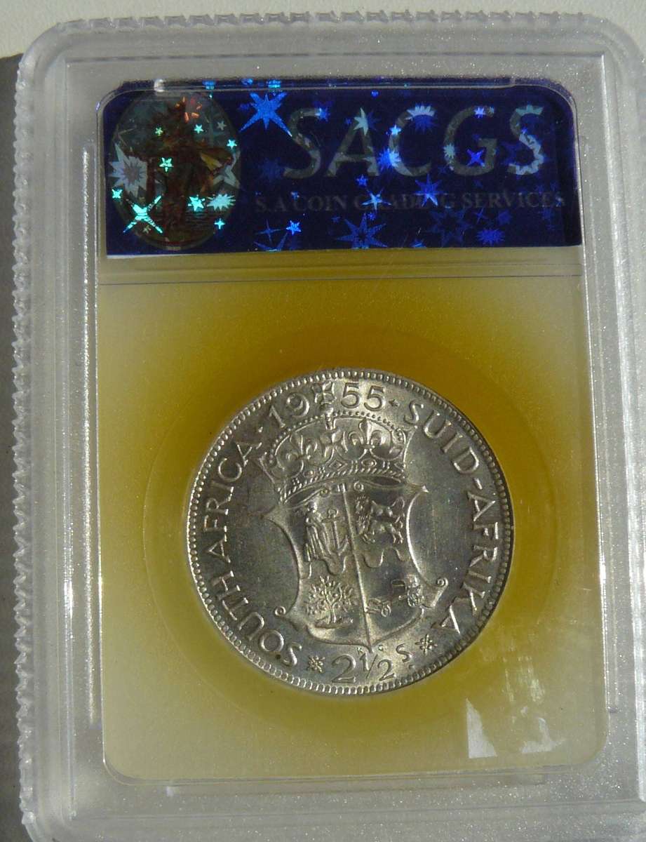 1955 2.5 SHILLING GRADED AU 55