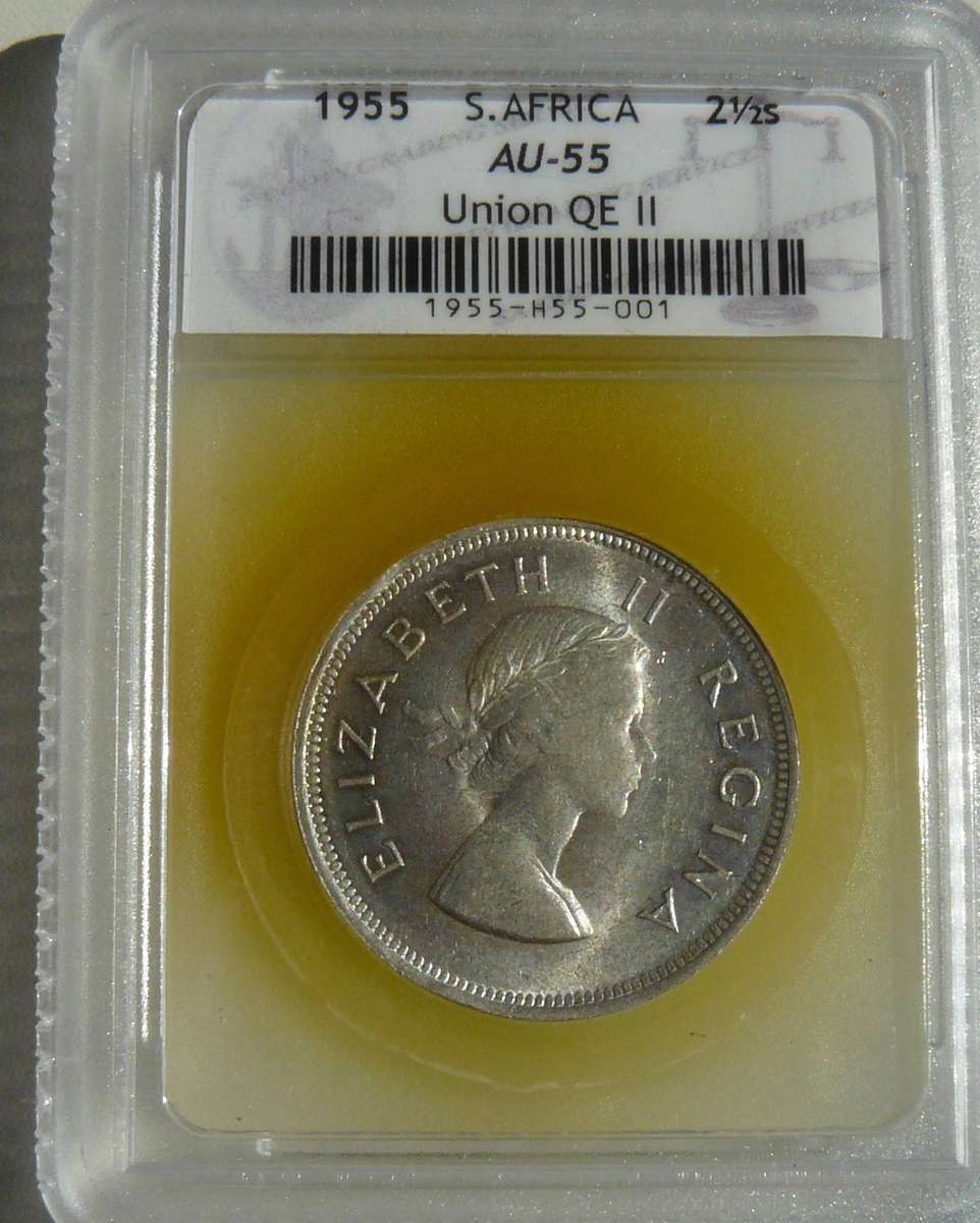 1955 2.5 SHILLING GRADED AU 55