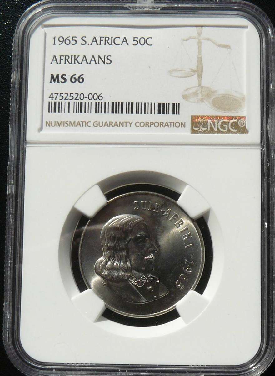 1965 50c AFRIKAANS NGC GRADED MS 66