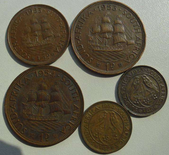 COLLECTION OF 1/4, 1/3 AND PENNIES FROM 1953 AND 1954 ALL FOR ONE BID