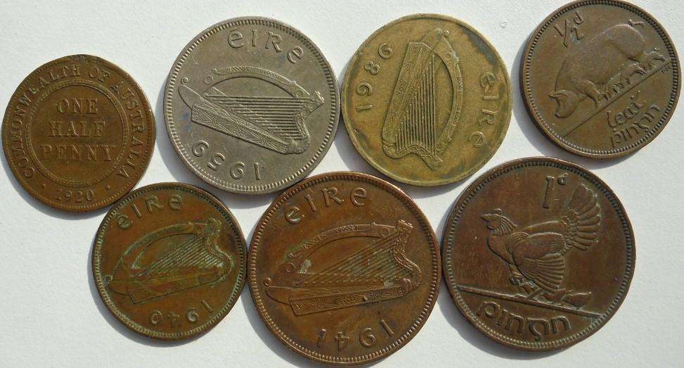 GREAT BRITAIND COINS PLUS SOME IRELAND COINS AND 1920 AUSTRALIAN 1/2 PENNY